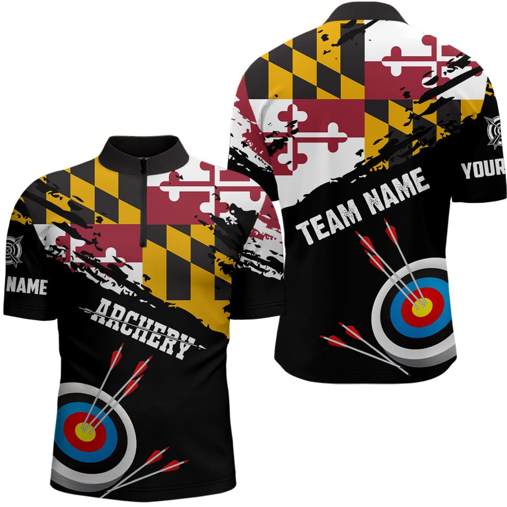 Custom Grunge Maryland Flag Archery Shirts For Men, Patriotic Archery Jersey Target Shirts, Archery Team Shirts, Custom Archery Shirts