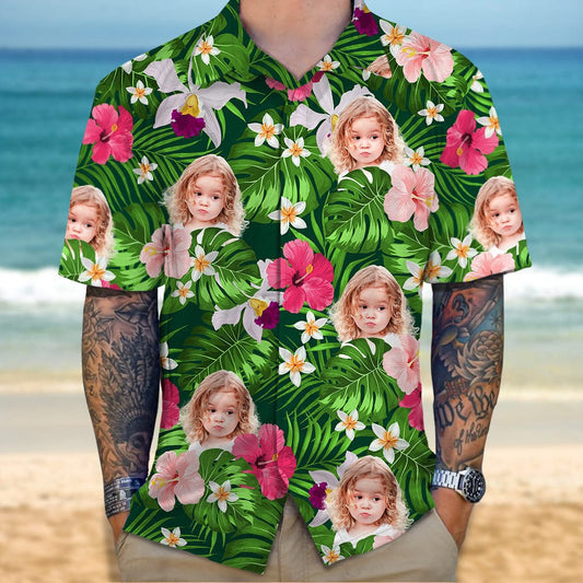 Custom Human Face Photo For Tropical Style Hawaiian Shirt, Custom Hawaiian Shirts With Face