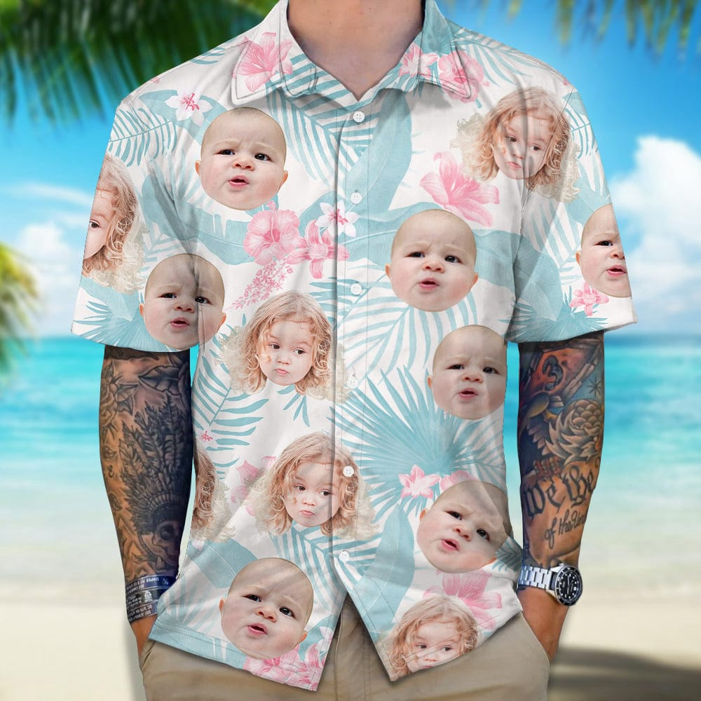 Custom Human Face Photo Tropical Floral Hawaiian Shirt, Custom Hawaiian Shirts With Face