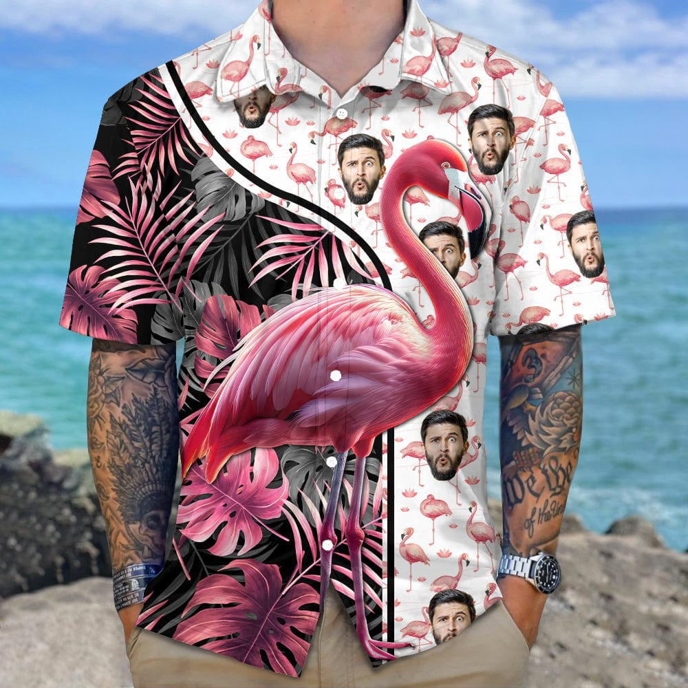 Custom Human Face Photo With Flamingo Hawaiian Shirt, Custom Hawaiian Shirts With Face