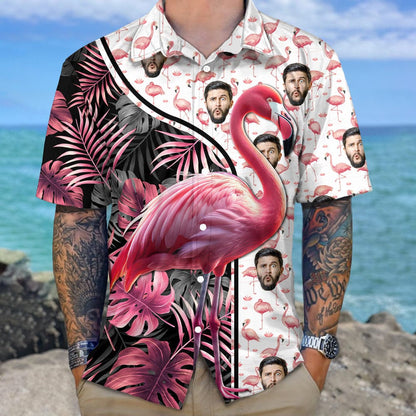 Custom Human Face Photo With Flamingo Hawaiian Shirt, Custom Hawaiian Shirts With Face