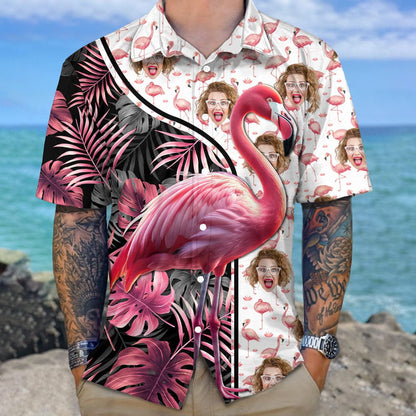 Custom Human Face Photo With Flamingo Hawaiian Shirt, Custom Hawaiian Shirts With Face