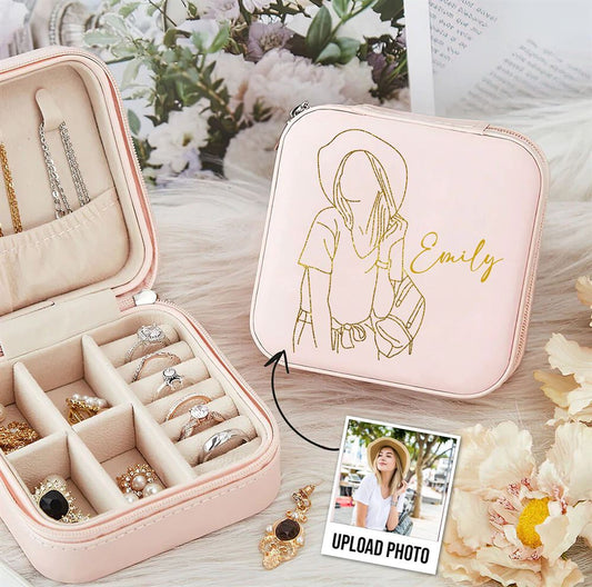 Custom Line Drawing Jewelry Box, Gift For Mom, Wife, Aunt, Friends, Mother's Day Jewelry Case