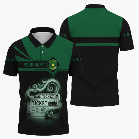 Custom Name Maine Central Railroad Polo Shirt, American Train Ticket Printed Shirt