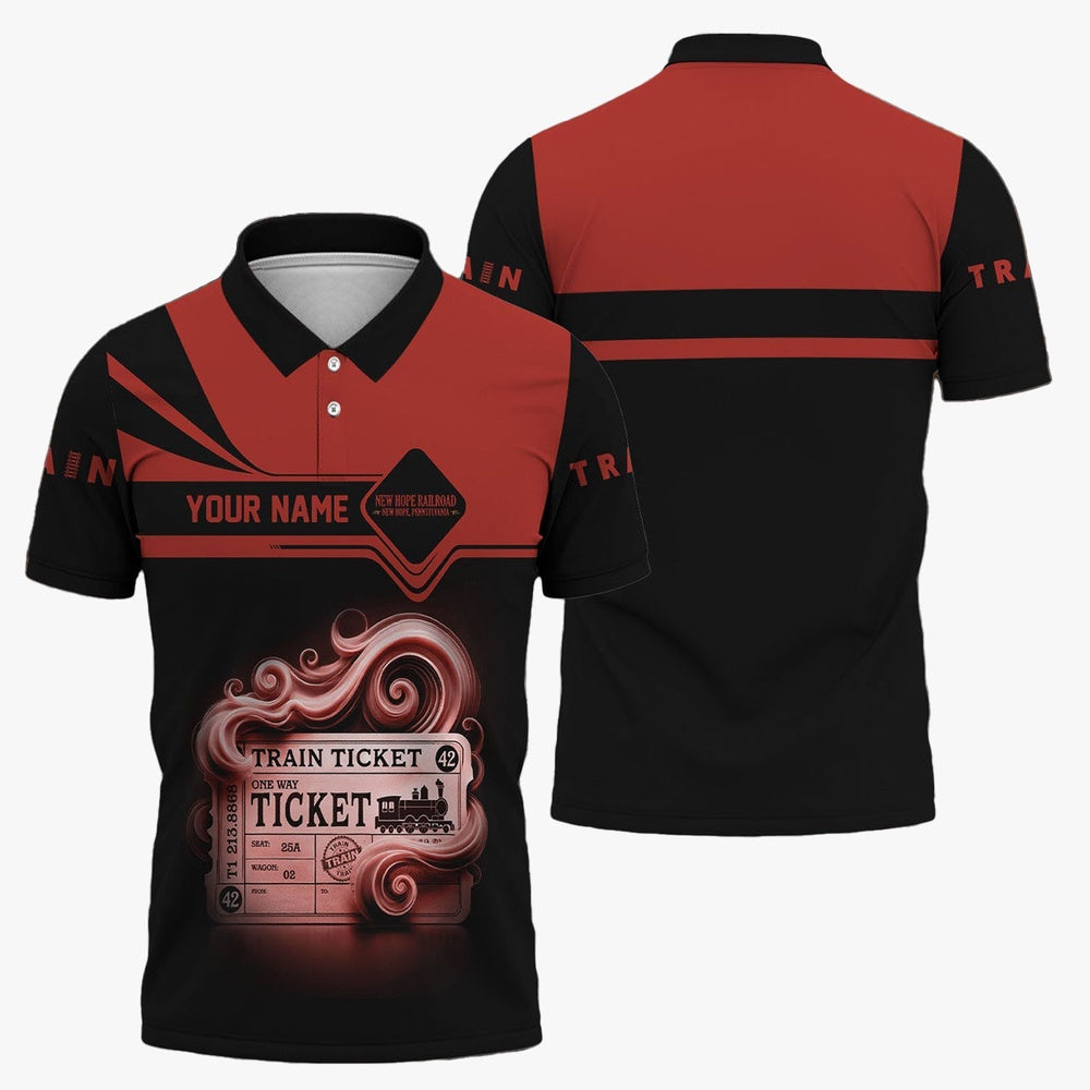 Custom Name New Hope Railroad Polo Shirt, American Train Ticket Printed Shirt