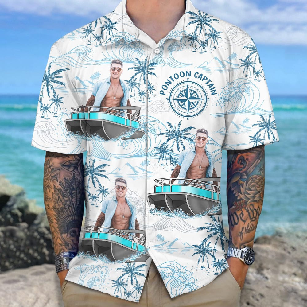 Custom Photo Boating Pontoon Human Faces Hawaiian Shirt, Custom Hawaiian Shirts With Face