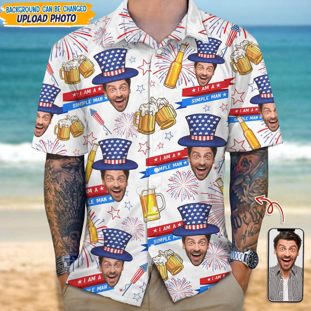 Custom Photo I Am A Simple Man Hawai Shirt, Custom Hawaiian Shirts With Face