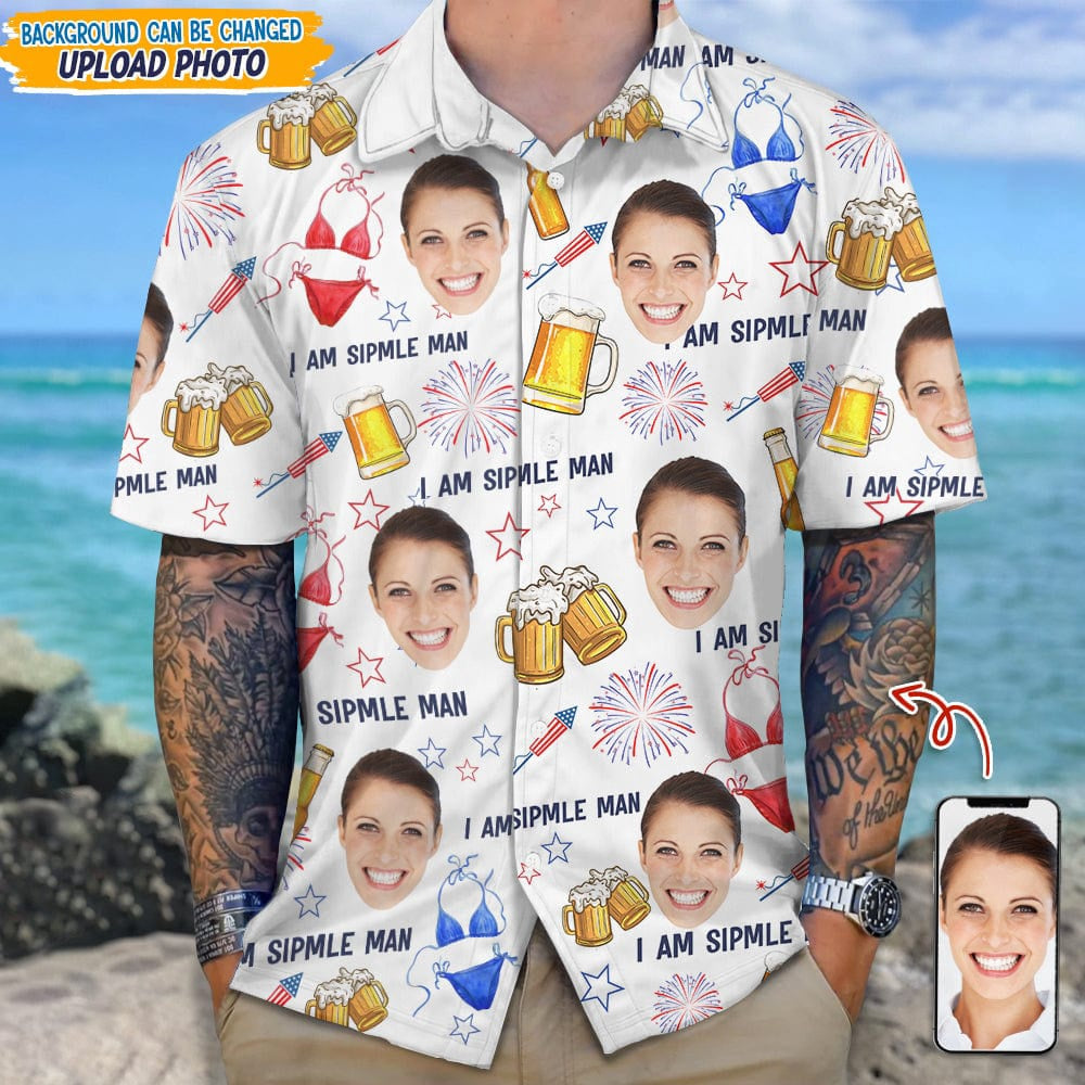 Custom Photo I Am A Simple Man With Summer Design Hawaiian Shirt, Custom Hawaiian Shirts With Face