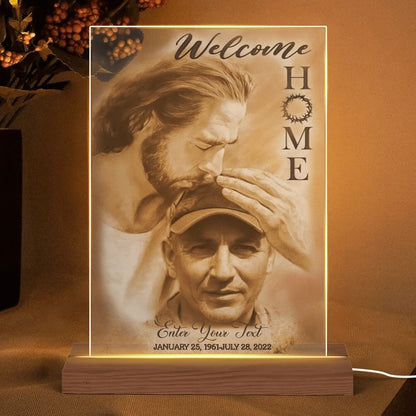 Custom Photo Memorial Gift, Safe In The Arms Of Jesus, Jesus Hugs Dad Memorial Night Light, Mother's Day Night Lights For Bedroom