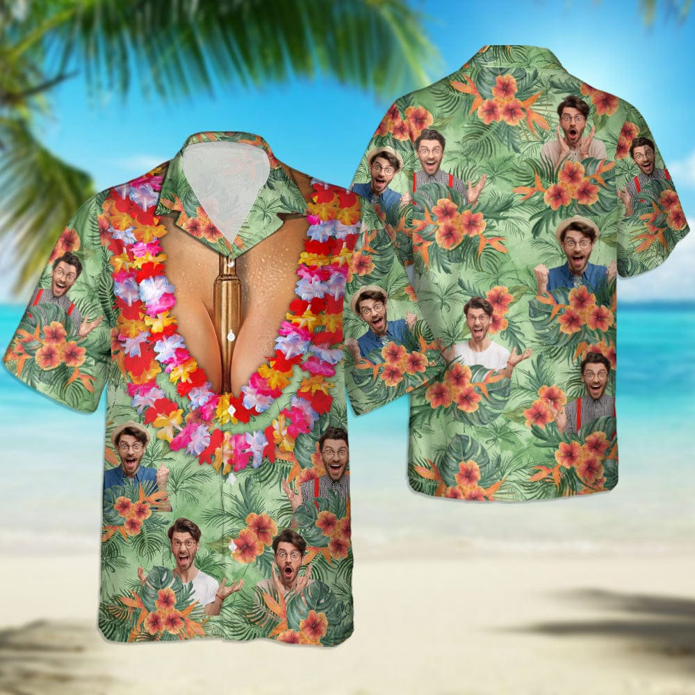 Custom Photo Nice Rack With Floral Pattern Woman's Hawaiian Shirt, Custom Hawaiian Shirts With Face