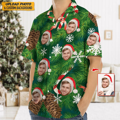 Custom Photo Snow Christmas Hawaiian Shirt, Custom Hawaiian Shirts With Face
