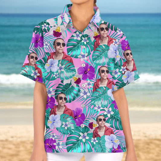 Custom Photo Tropical Style Woman Hawaiian Shirt, Custom Hawaiian Shirts With Face