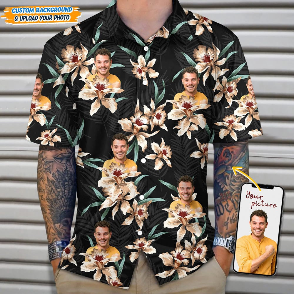 Custom Photo With Lily Flowers Hawaiian Shirt, Custom Hawaiian Shirts With Face