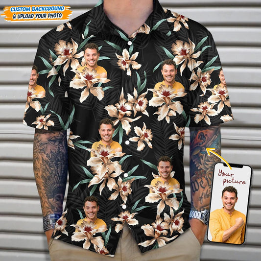 Custom Photo With Lily Flowers Hawaiian Shirt, Custom Hawaiian Shirts With Face