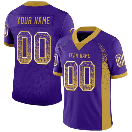 Custom Purple Old Gold White Mesh Drift Fashion Football Jersey, Team Jerseys Football, Custom Football Jersey