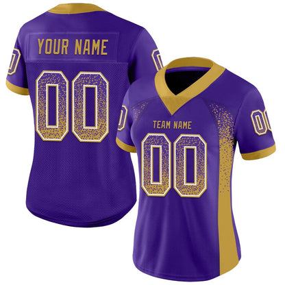 Custom Purple Old Gold White Mesh Drift Fashion Football Jersey, Team Jerseys Football, Custom Football Jersey