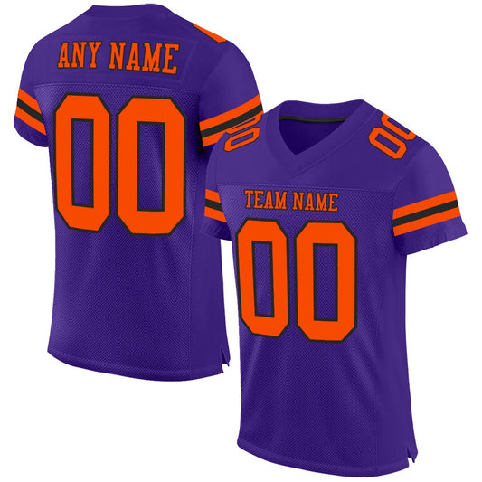 Custom Purple Orange Black Mesh Authentic Football Jersey, Team Jerseys Football, Custom Football Jersey