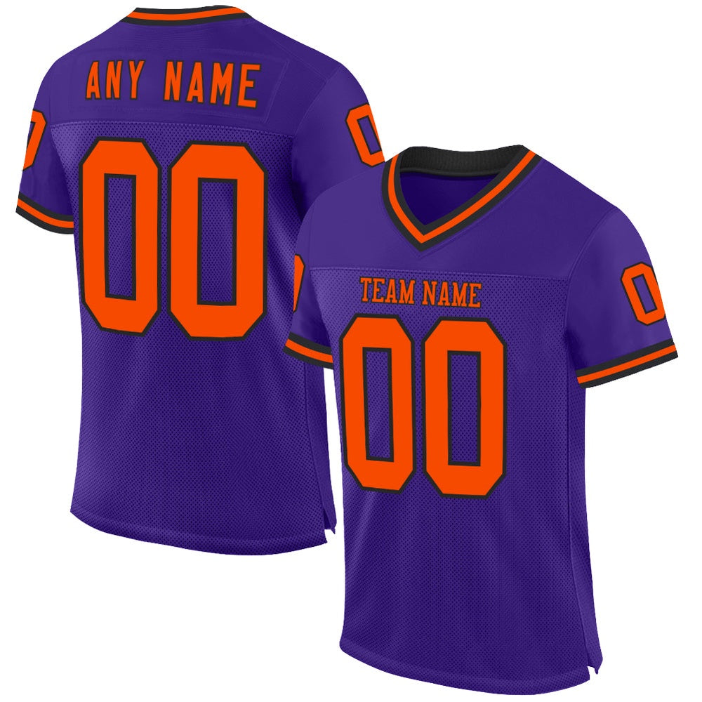 Custom Purple Orange Black Mesh Authentic Throwback Football Jersey, Team Jerseys Football, Custom Football Jersey