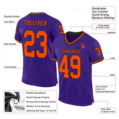 Custom Purple Orange Black Mesh Authentic Throwback Football Jersey, Team Jerseys Football, Custom Football Jersey