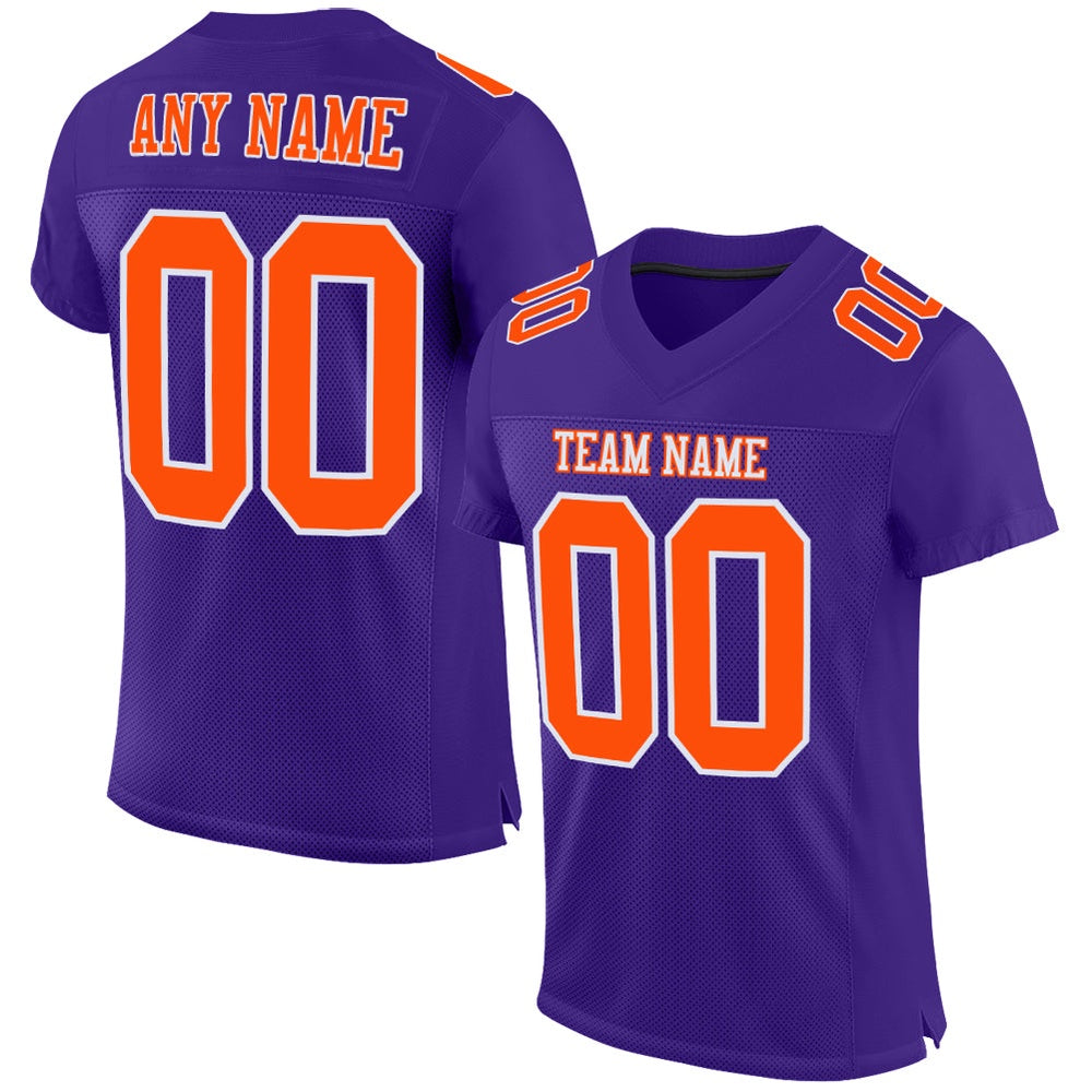 Custom Purple Orange White Mesh Authentic Football Jersey, Team Jerseys Football, Custom Football Jersey