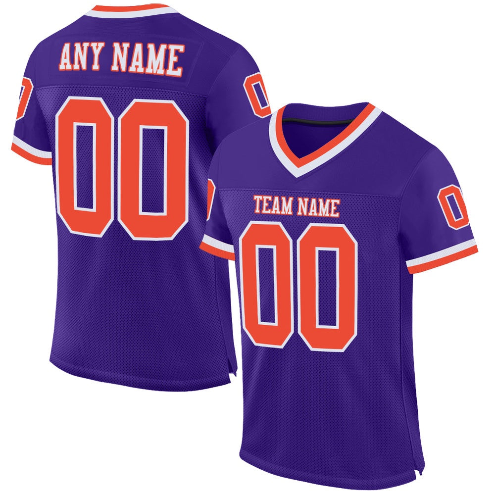 Custom Purple Orange White Mesh Authentic Throwback Football Jersey, Team Jerseys Football, Custom Football Jersey