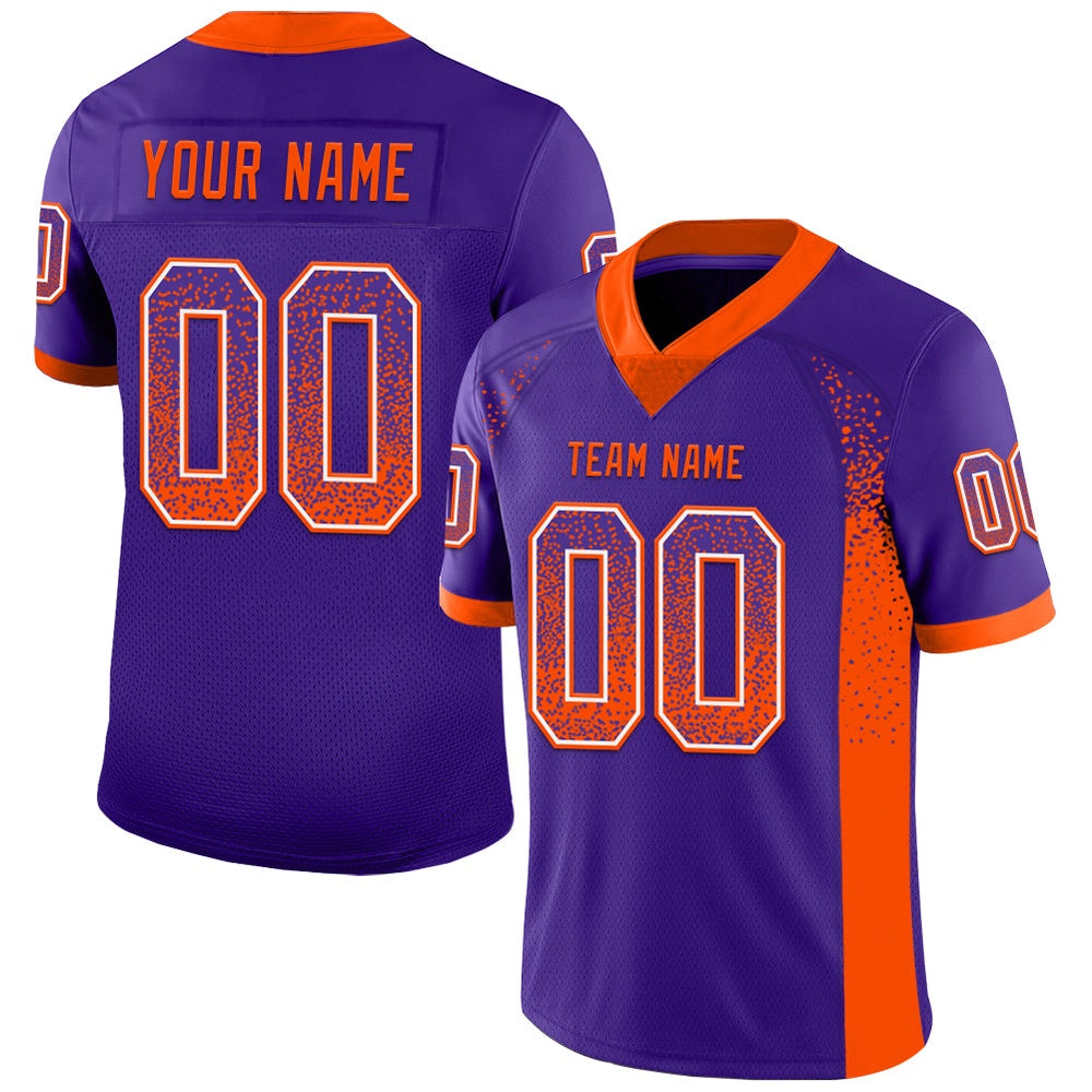 Custom Purple Orange White Mesh Drift Fashion Football Jersey, Team Jerseys Football, Custom Football Jersey