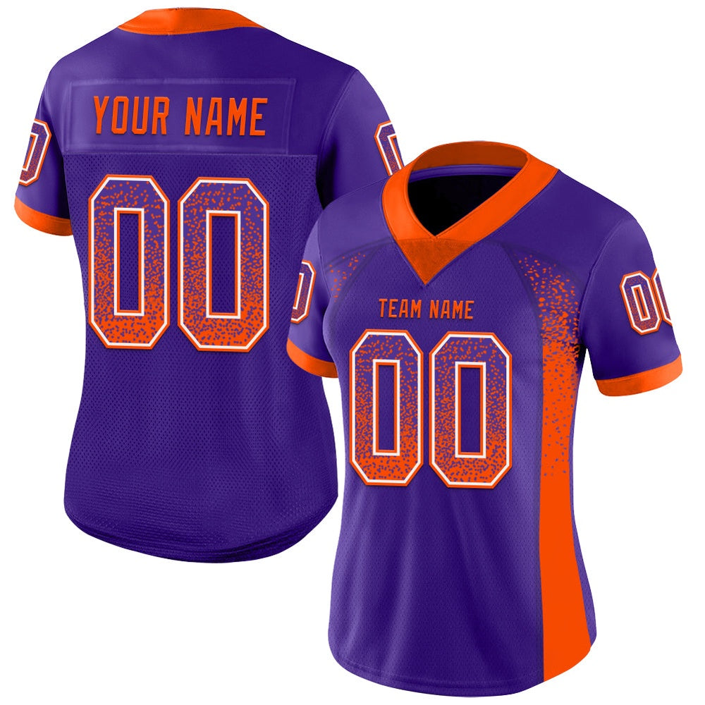 Custom Purple Orange White Mesh Drift Fashion Football Jersey, Team Jerseys Football, Custom Football Jersey