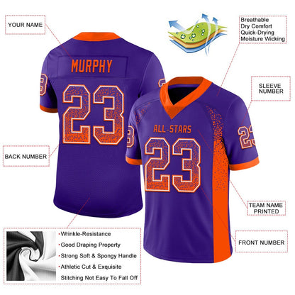 Custom Purple Orange White Mesh Drift Fashion Football Jersey, Team Jerseys Football, Custom Football Jersey