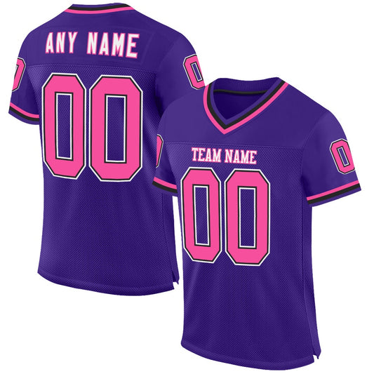 Custom Purple Pink Black Mesh Authentic Throwback Football Jersey, Team Jerseys Football, Custom Football Jersey