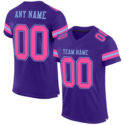 Custom Purple Pink Light Blue Mesh Authentic Football Jersey, Team Jerseys Football, Custom Football Jersey