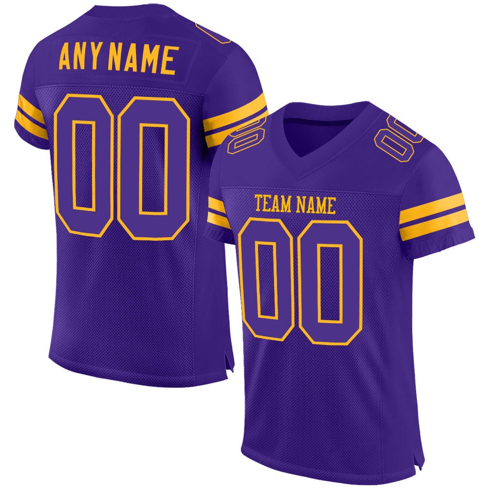 Custom Purple Purple Gold Mesh Authentic Football Jersey, Team Jerseys Football, Custom Football Jersey