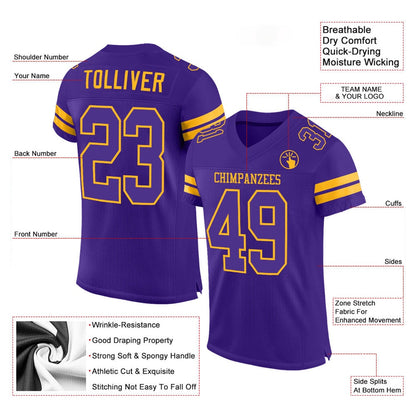 Custom Purple Purple Gold Mesh Authentic Football Jersey, Team Jerseys Football, Custom Football Jersey