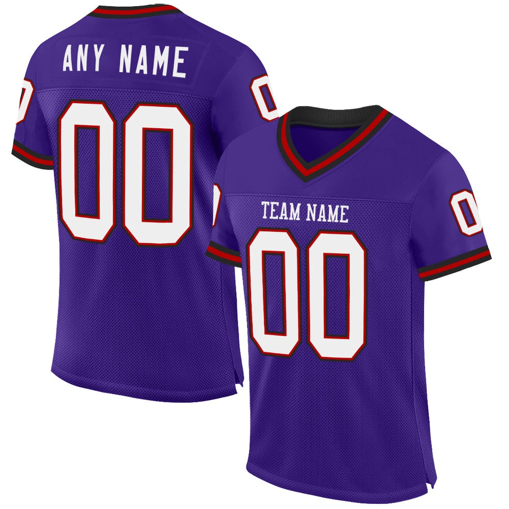 Custom Purple Red Black Mesh Authentic Throwback Football Jersey, Team Jerseys Football, Custom Football Jersey