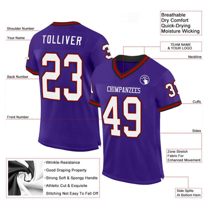 Custom Purple Red Black Mesh Authentic Throwback Football Jersey, Team Jerseys Football, Custom Football Jersey