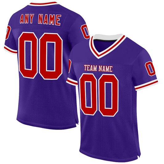 Custom Purple Red White Mesh Authentic Throwback Football Jersey, Team Jerseys Football, Custom Football Jersey