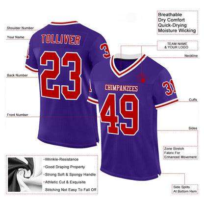 Custom Purple Red White Mesh Authentic Throwback Football Jersey, Team Jerseys Football, Custom Football Jersey