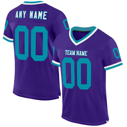 Custom Purple Teal White Mesh Authentic Throwback Football Jersey, Team Jerseys Football, Custom Football Jersey