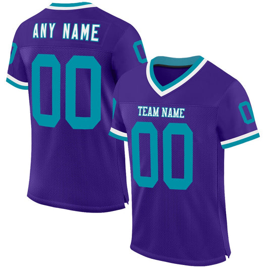 Custom Purple Teal White Mesh Authentic Throwback Football Jersey, Team Jerseys Football, Custom Football Jersey