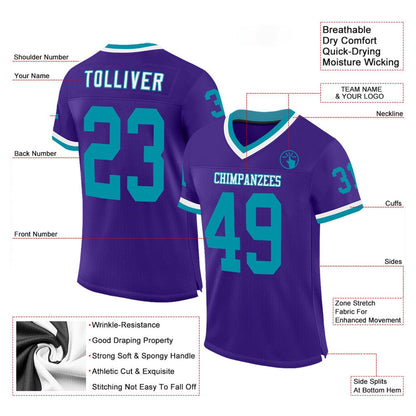 Custom Purple Teal White Mesh Authentic Throwback Football Jersey, Team Jerseys Football, Custom Football Jersey