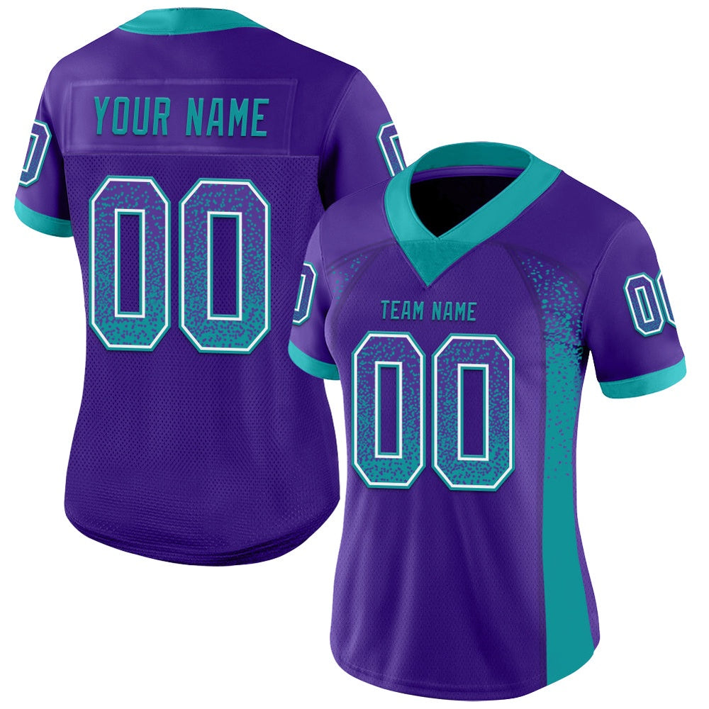 Custom Purple Teal White Mesh Drift Fashion Football Jersey, Team Jerseys Football, Custom Football Jersey