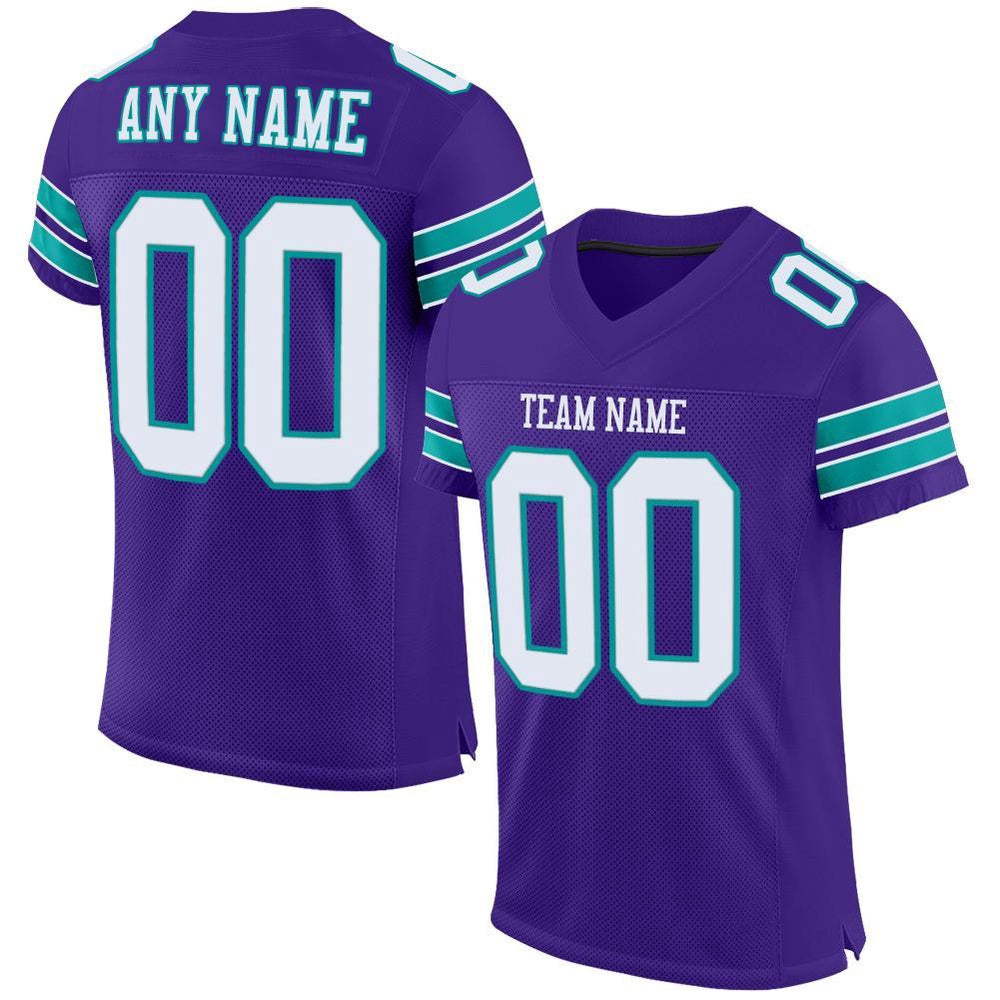 Custom Purple White Aqua Mesh Authentic Football Jersey, Team Jerseys Football, Custom Football Jersey