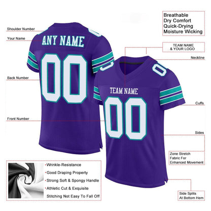 Custom Purple White Aqua Mesh Authentic Football Jersey, Team Jerseys Football, Custom Football Jersey