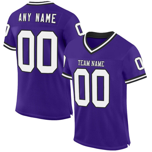 Custom Purple White Black Mesh Authentic Throwback Football Jersey, Team Jerseys Football, Custom Football Jersey