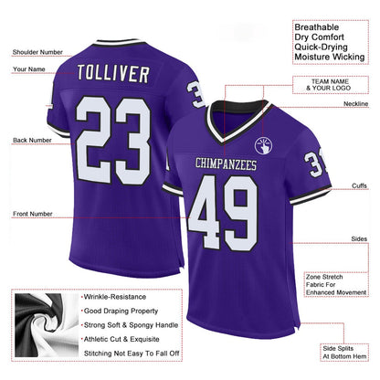 Custom Purple White Black Mesh Authentic Throwback Football Jersey, Team Jerseys Football, Custom Football Jersey