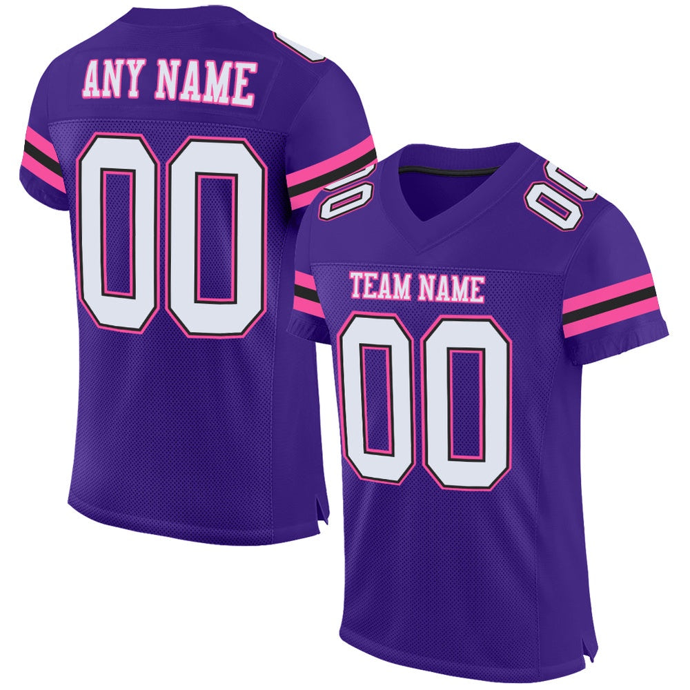 Custom Purple White Black Pink Mesh Authentic Football Jersey, Team Jerseys Football, Custom Football Jersey