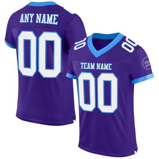 Custom Purple White Electric Blue Mesh Authentic Football Jersey, Team Jerseys Football, Custom Football Jersey