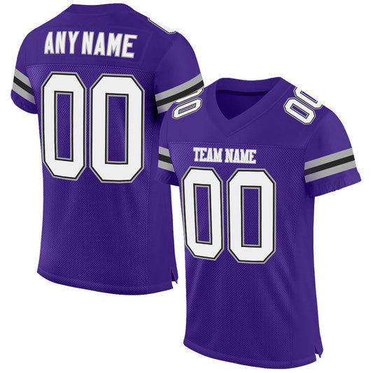 Custom Purple White Gray Mesh Authentic Football Jersey, Team Jerseys Football, Custom Football Jersey