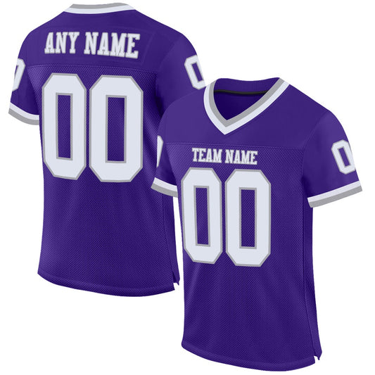 Custom Purple White Gray Mesh Authentic Throwback Football Jersey, Team Jerseys Football, Custom Football Jersey