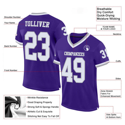 Custom Purple White Gray Mesh Authentic Throwback Football Jersey, Team Jerseys Football, Custom Football Jersey