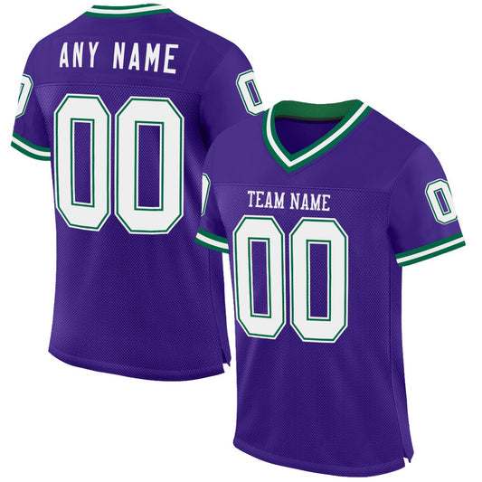 Custom Purple White Kelly Green Mesh Authentic Throwback Football Jersey, Team Jerseys Football, Custom Football Jersey